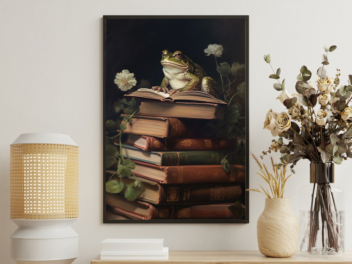 Vintage Frog Painting, Gothic Dark Academia Art Print