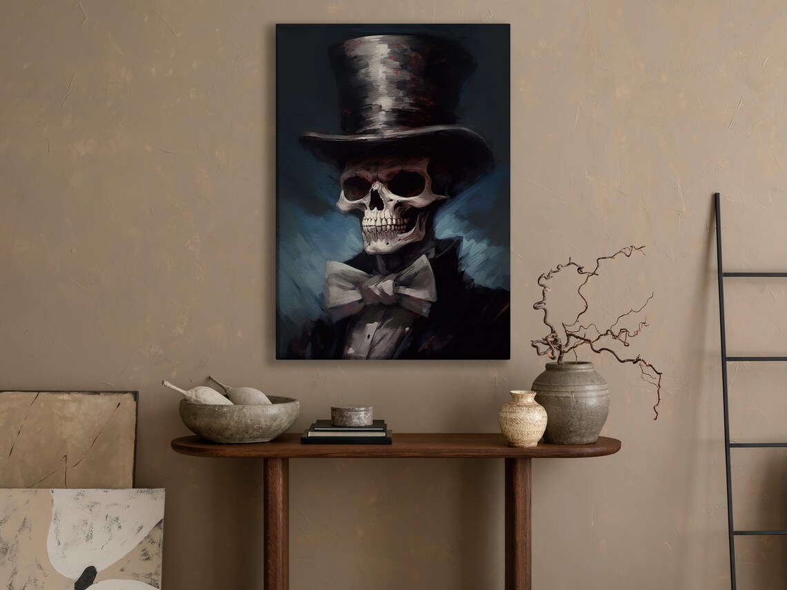 Victorian Skeleton Gentleman Top Hat Bow Tie Dark Elegant Gothic Portrait Print - Image 4