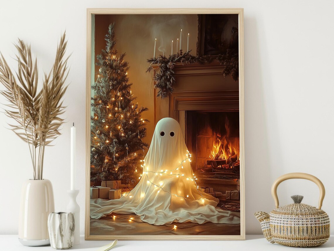 Cozy Christmas Ghost Painting, Holiday Poster Print - Image 4