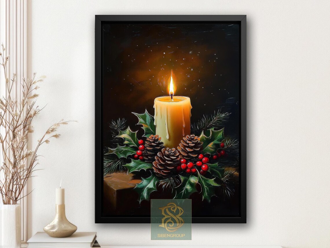 Vintage Christmas Candles and Pinecone Art Print