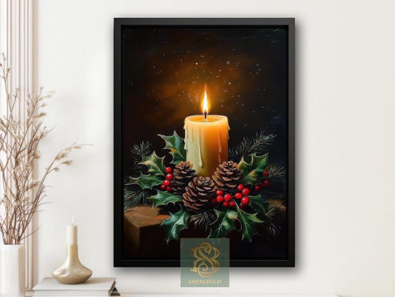 Vintage Christmas Candles and Pinecone Art Print