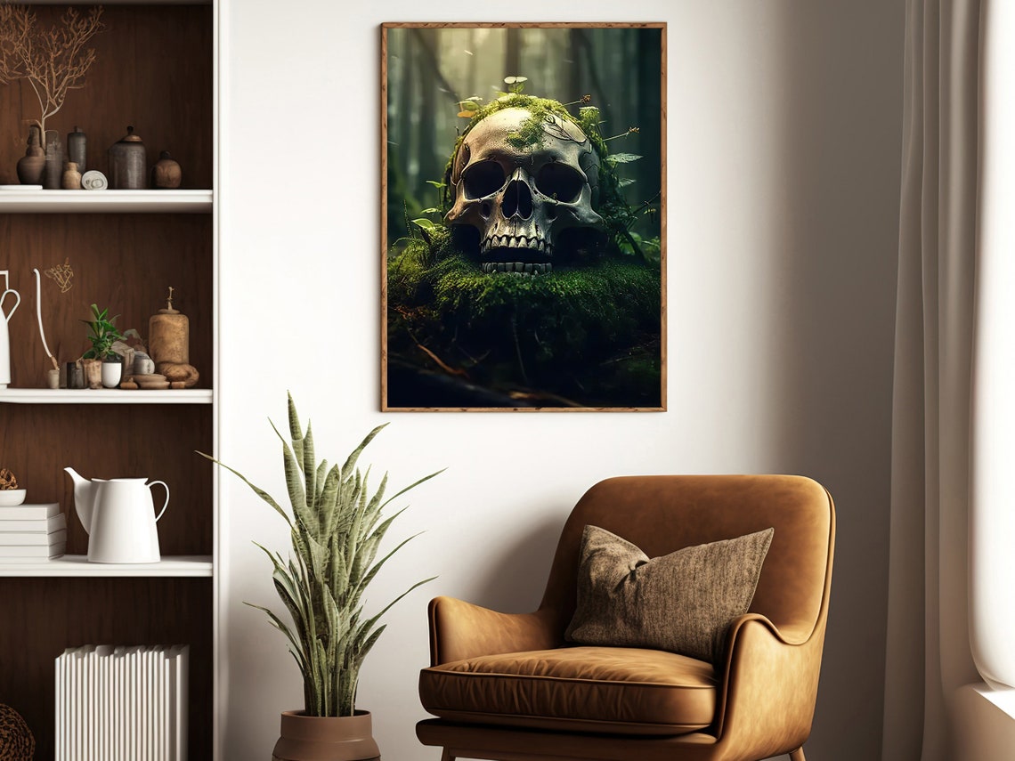 Moss Covered Skull Sunlit Forest Gothic Nature Memento Poster - Image 4