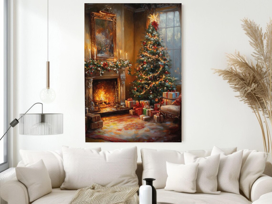 Vintage Cozy Holiday Cottage Christmas Tree Art Print - Image 2