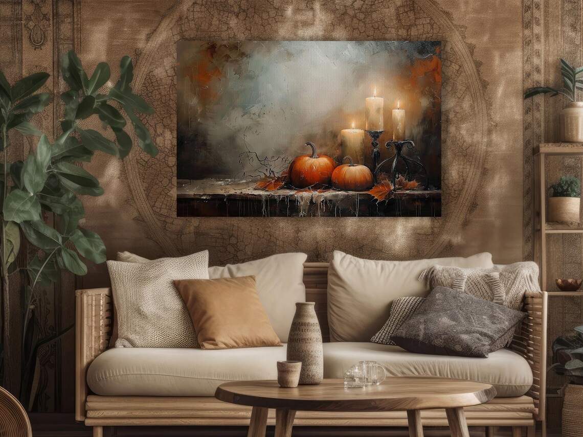 Cottage Candle Light and Pumpkins, Gothic Halloween Art Print - Image 4