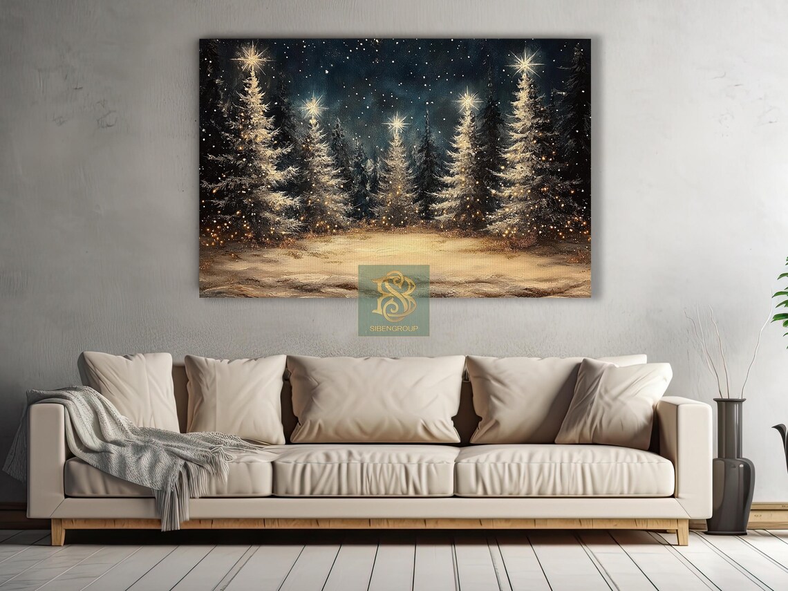 Vintage Christmas Tree Painting, Holiday Wall Art Print - Image 2