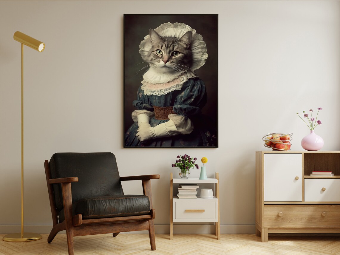 Victorian Cat Lady Lace Bonnet Royal Feline Portrait Art Poster - Image 2