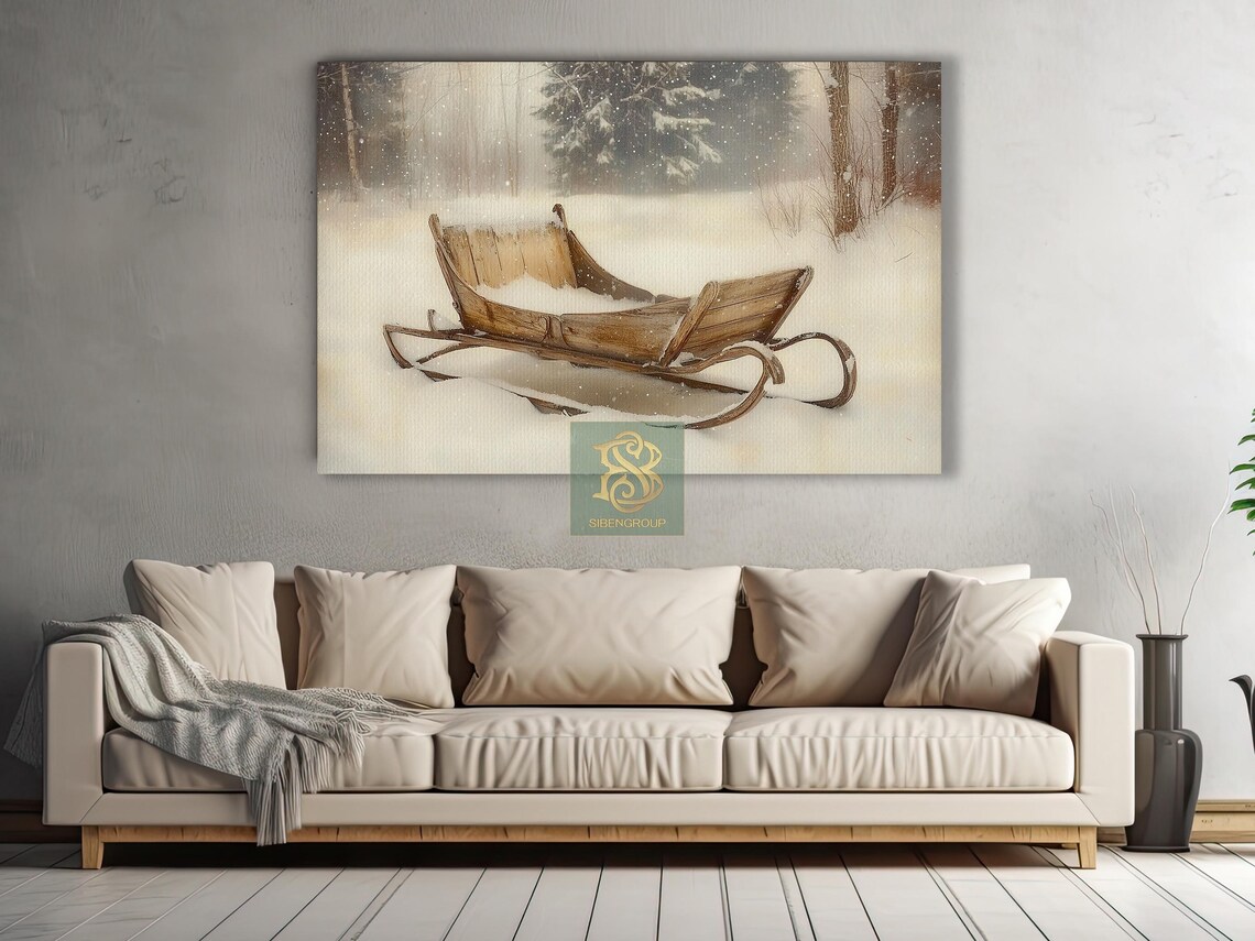 Vintage Wooden Sled Resting In Snowy Forest Winter Nostalgia Poster - Image 2