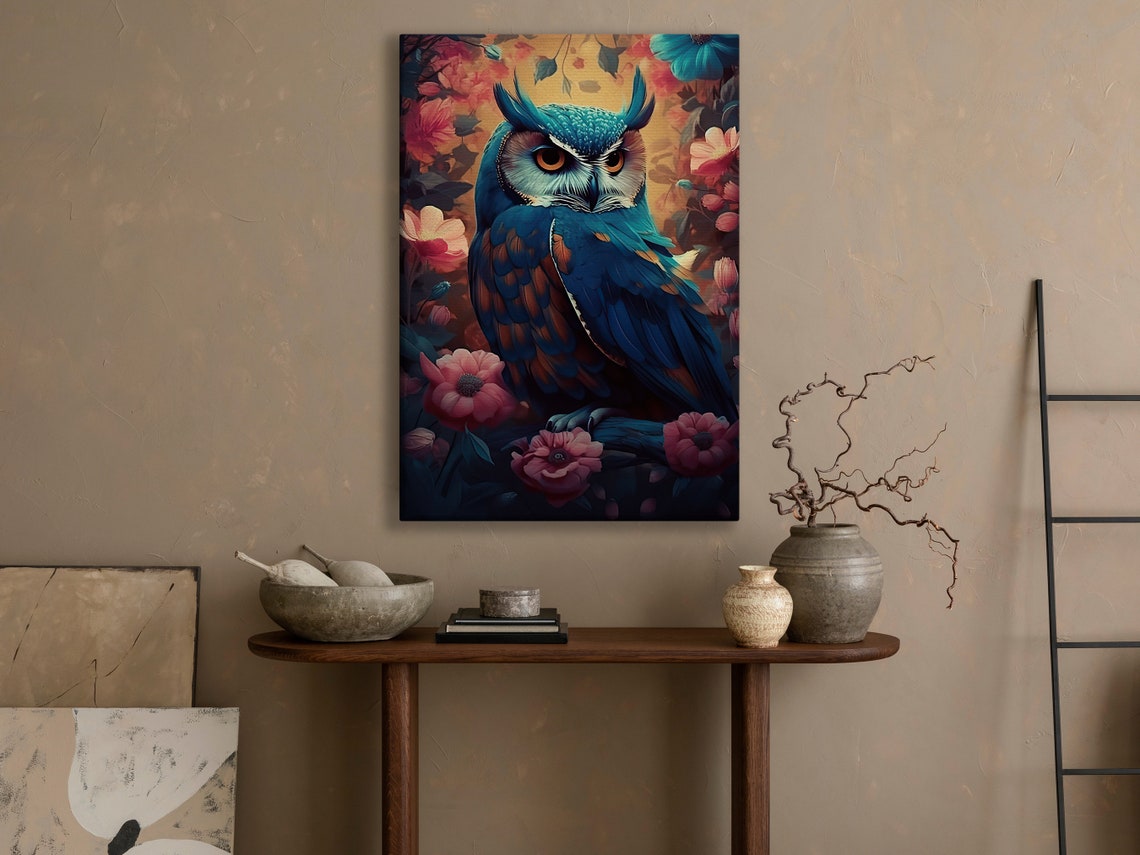 Vintage Floral Owl Painting Retro Owl Art Print Owl Print Bird Art Print Floral Animal Poster Print Wild Animal Art Print - Image 3