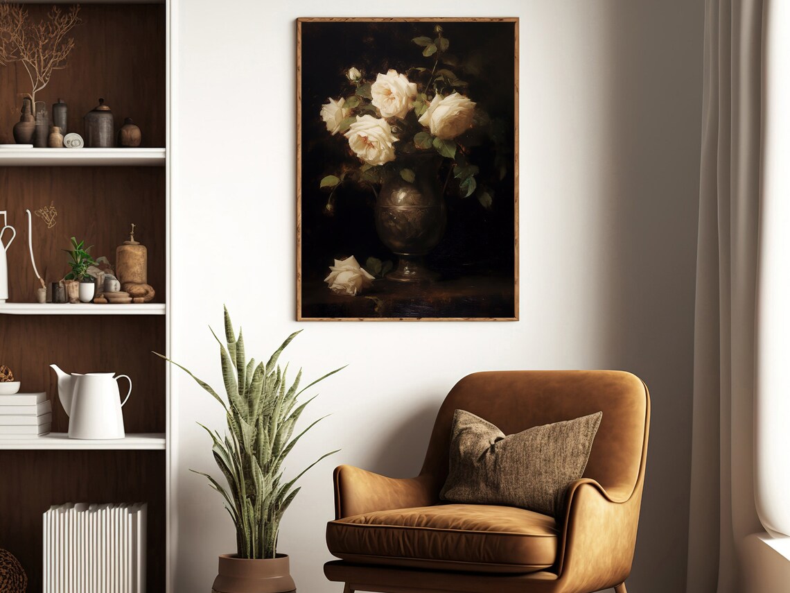Vintage Flowers in Vase, Gothic Dark Academia Art Print - Image 4