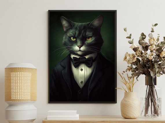 Black Cat Gentleman Painting Cat Portrait Art Print Cat Print Gothic Cat Art Print Renaissance Cat Poster Print Cat Wall Decor
