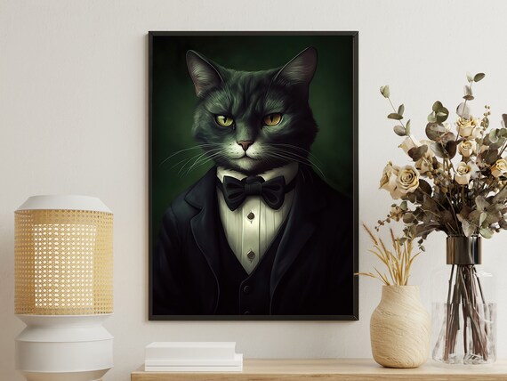 Dapper Black Cat In Tuxedo And Bow Tie Formal Portrait Wall Art