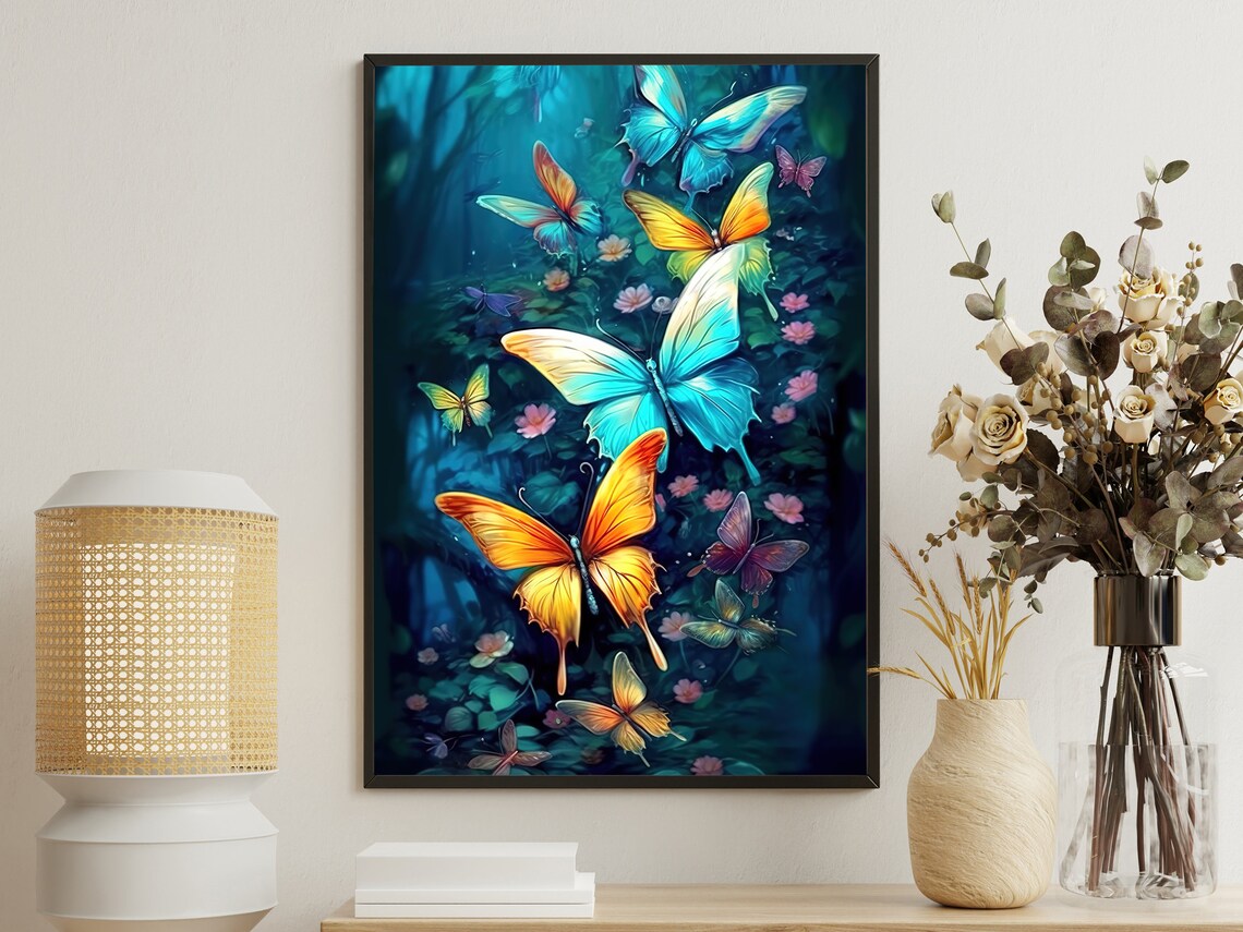 Colorful Butterflies and Flowers Gothic Art Print