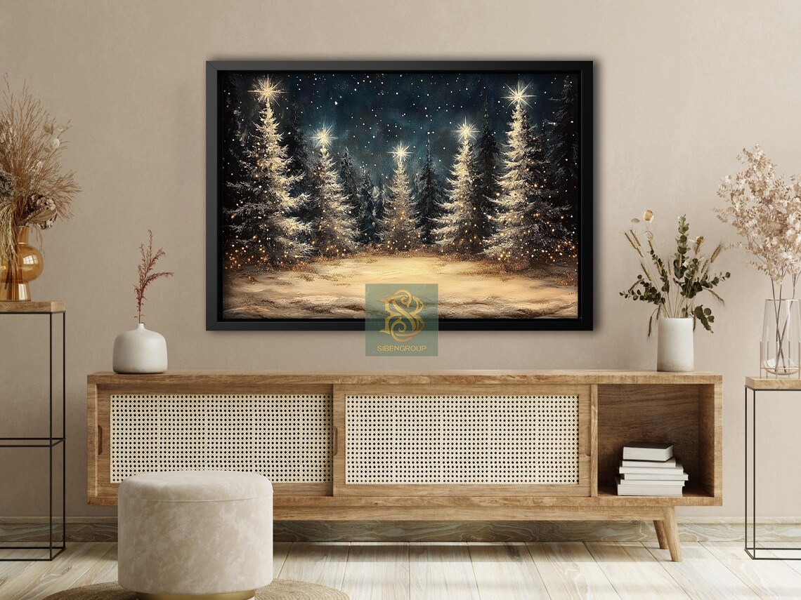 Vintage Christmas Tree Painting, Holiday Wall Art Print - Image 4