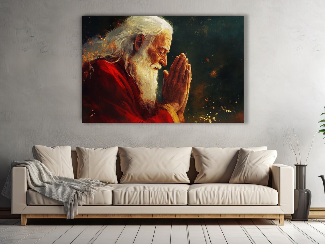 Vintage Santa Praying Art Print, Christian Christmas Decor - Image 3