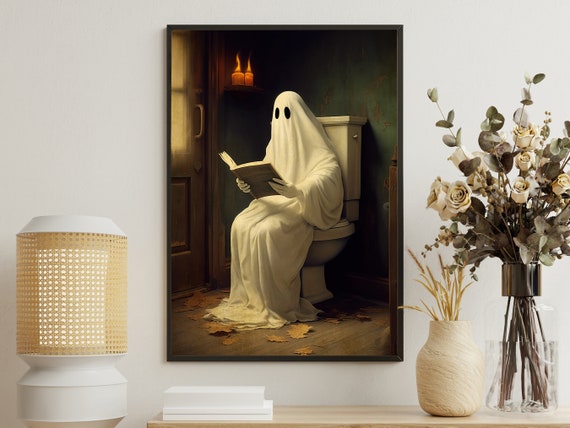 Vintage Ghost In Toilet Art Print, Gothic Halloween