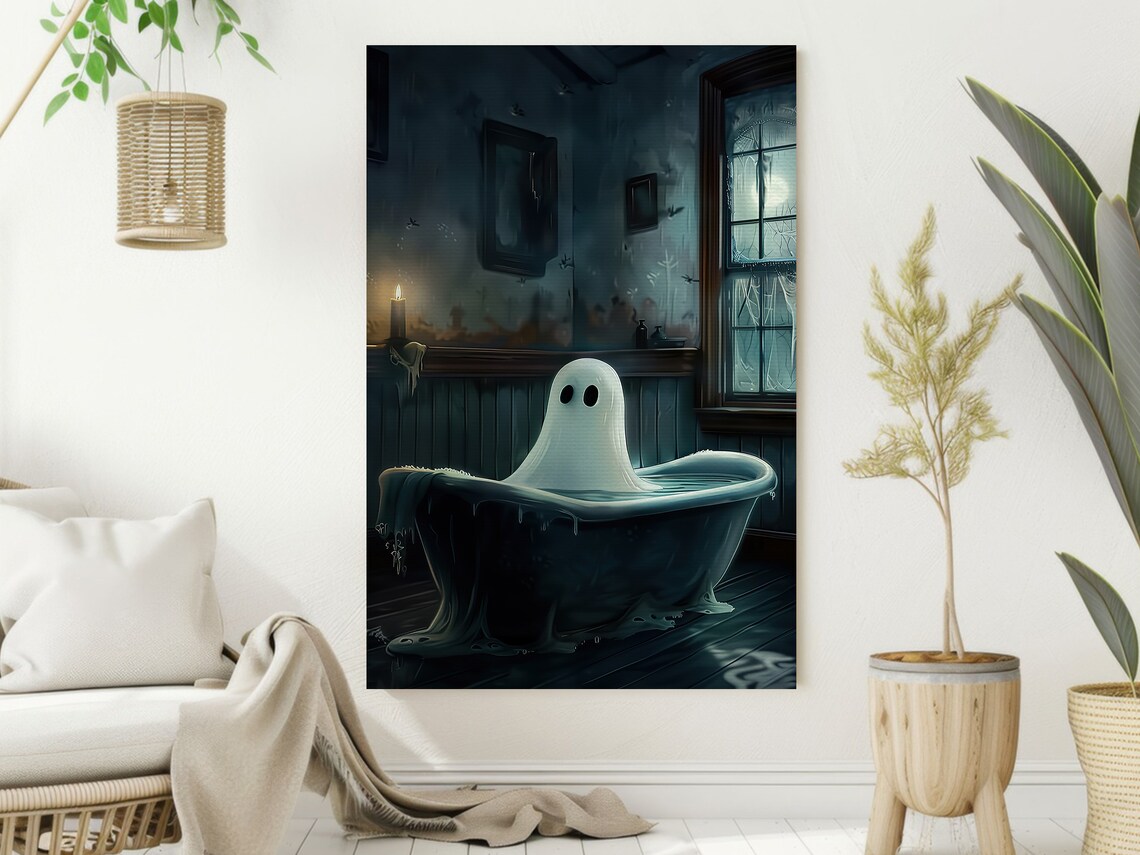 Dark Ghost in Candlelit Bathtub Spooky Vintage Bathroom Halloween Poster - Image 2