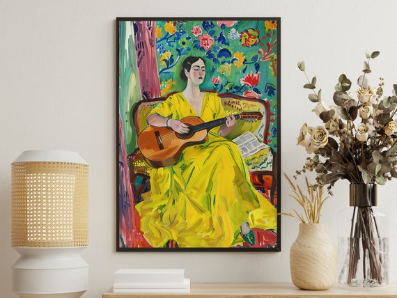 Matisse Girl Playing Guitar Painting Matisse Print Vintage Flowers Flowers Poster Matisse Botanical Wall Art