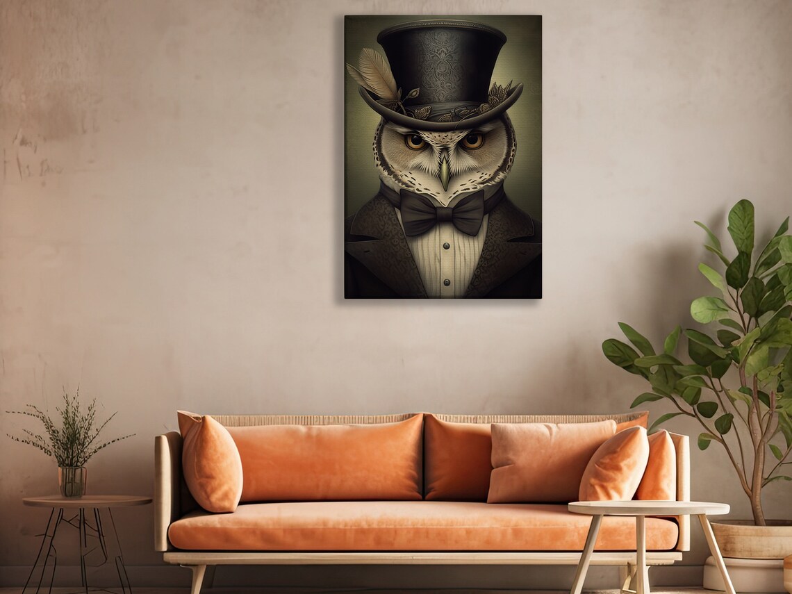 Victorian Gentleman Owl Top Hat Bow Tie Formal Portrait Gothic Animal Poster - Image 3