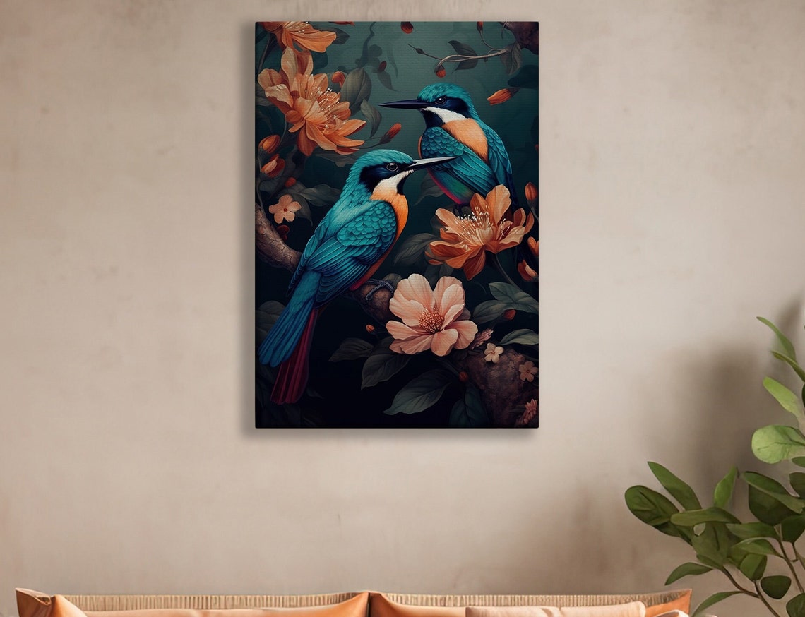 Vintage Floral Bird Painting Bird Art Print Bird Print Bird Poster Print Flowers Wall Decor Animal Art Print Botanical Painting - Image 2