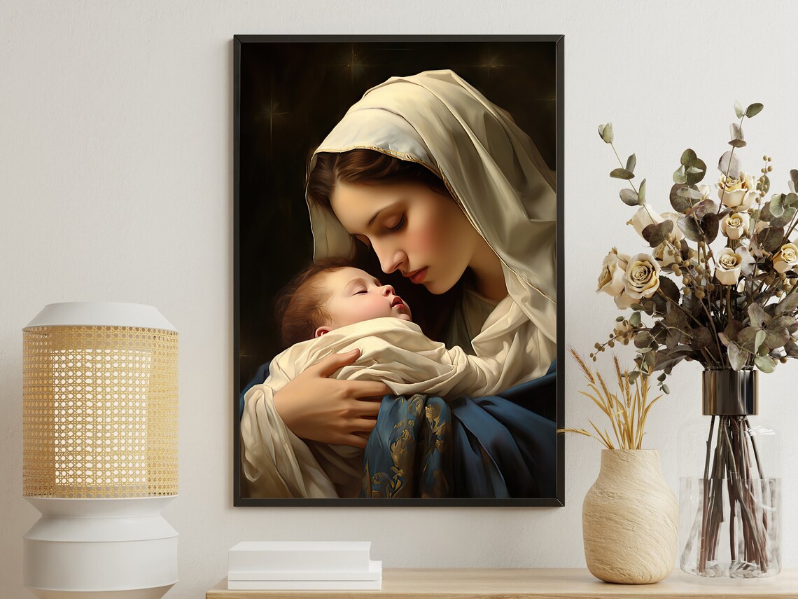 Virgin Mary And Baby Jesus, Christian Wall Art Print