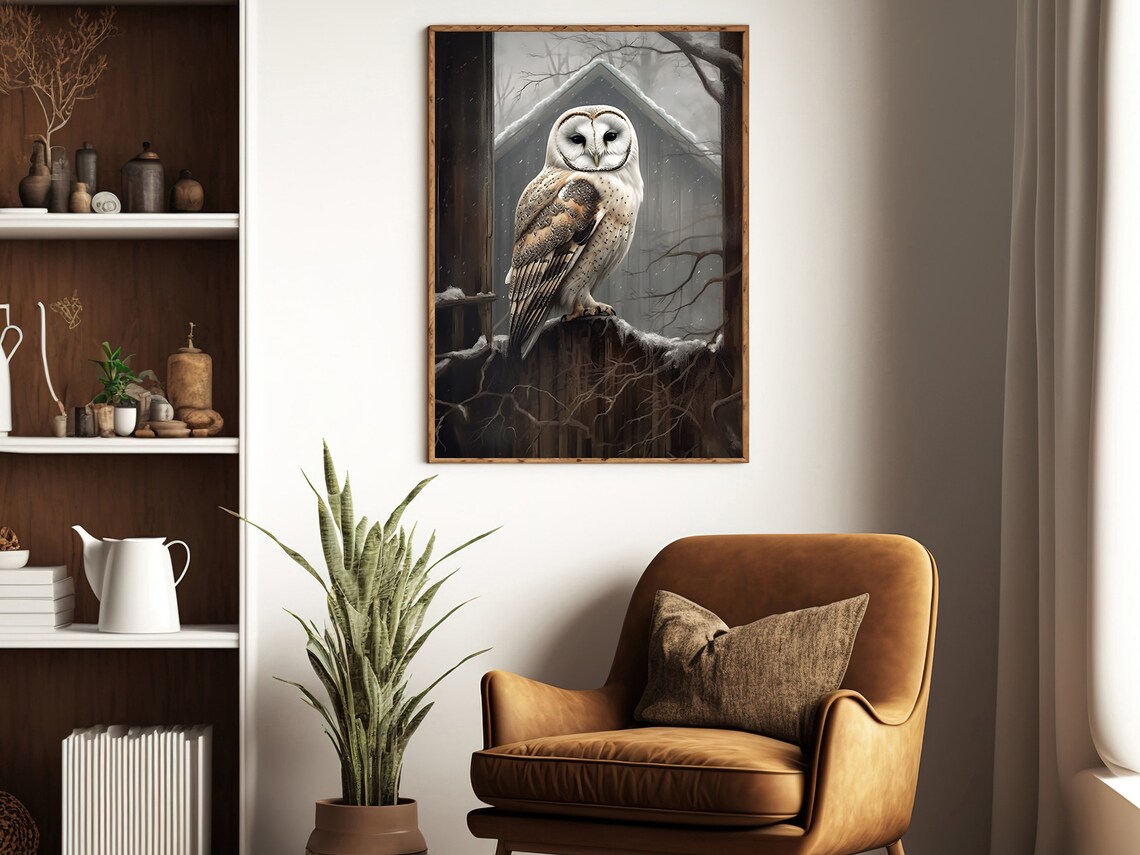 Barn Owl Vintage Winter Gothic Dark Academia Poster Print - Image 3