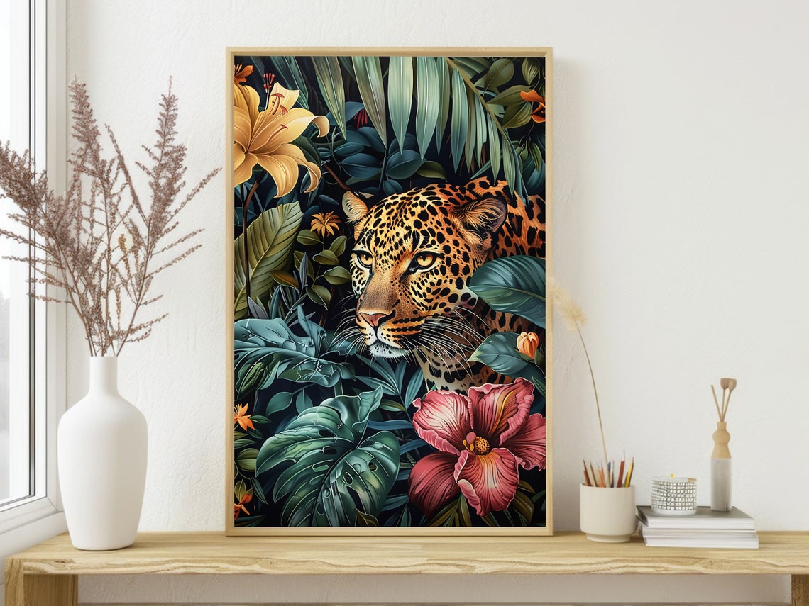 Leopard Emerging From Lush Tropical Jungle Foliage Big Cat Poster - Image 4