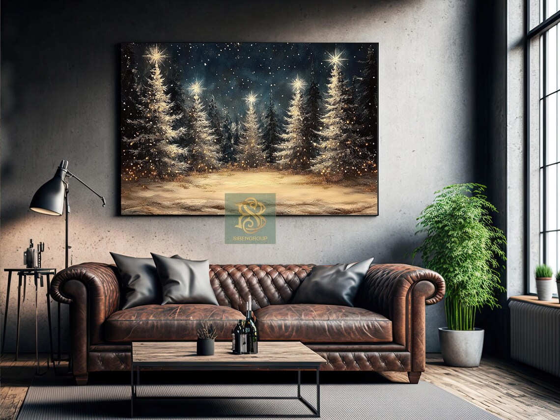 Vintage Christmas Tree Painting, Holiday Wall Art Print - Image 3
