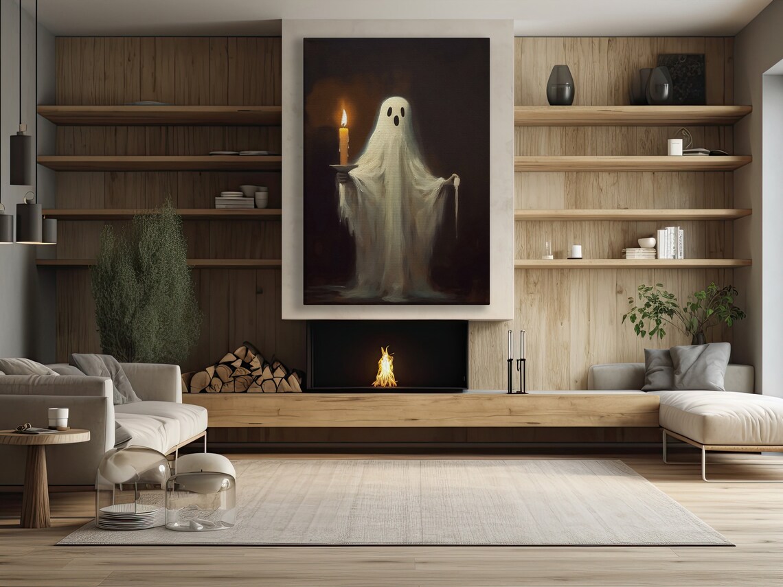 Vintage Ghost Holding Lit Candle Dark Classic Oil Painting Spooky Gothic Poster - Image 4