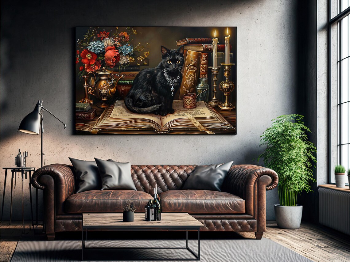 Cottage Black Cat Witch and Magic Book Poster Print - Image 3