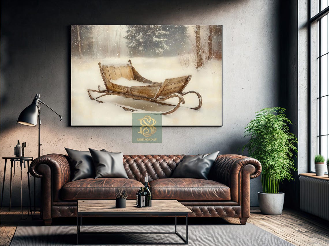 Vintage Wooden Sled Resting In Snowy Forest Winter Nostalgia Poster - Image 3