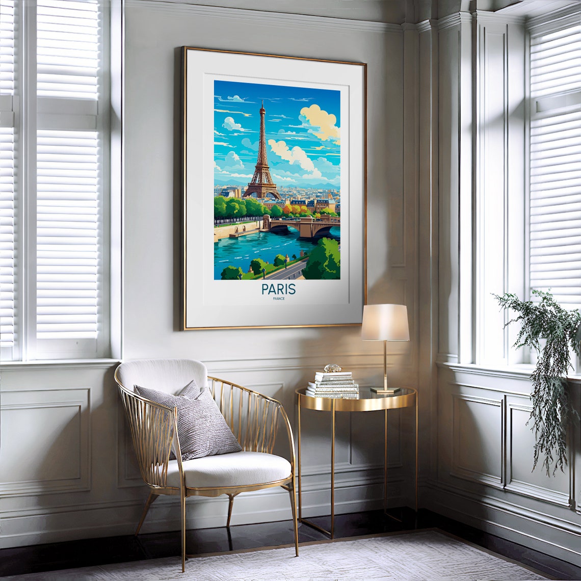 Paris France Summer Eiffel Tower Seine River Bridge Travel Poster - Image 2