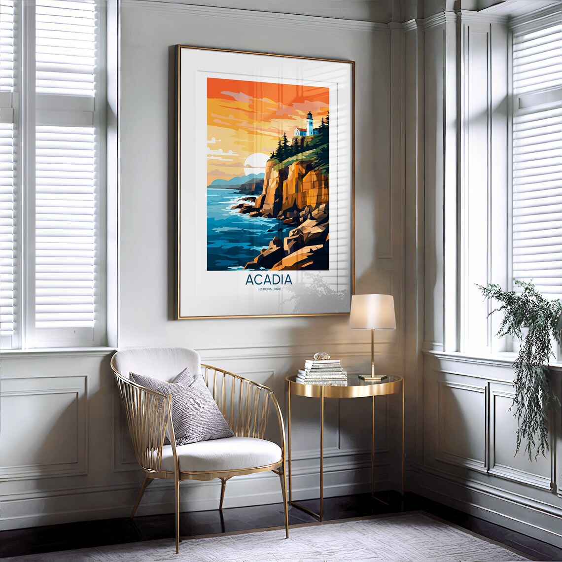 Acadia National Park Coastal Lighthouse Sunset Cliffs Vintage Travel Poster - Image 2