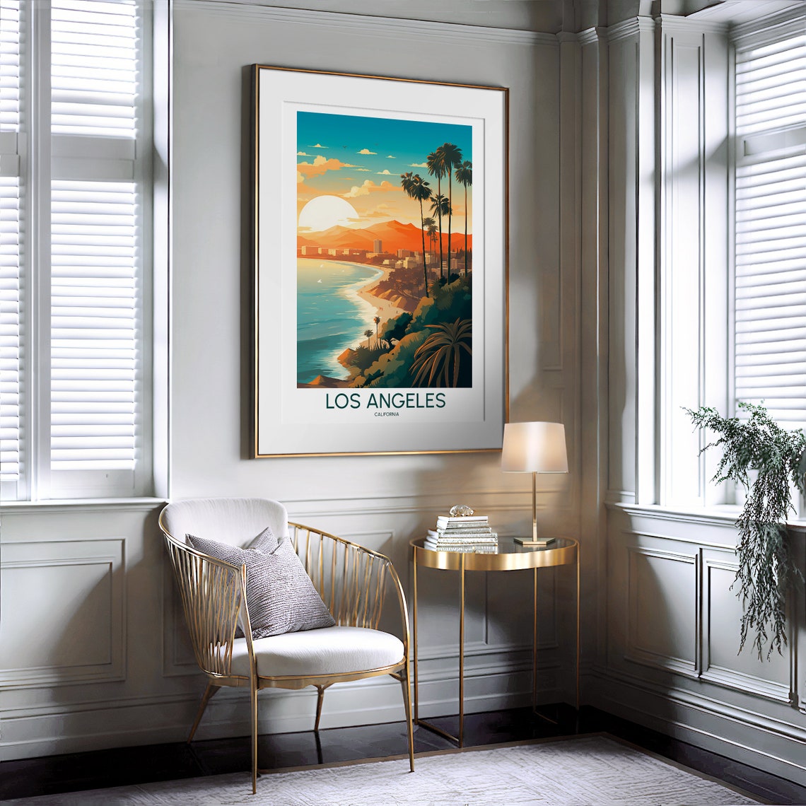 Los Angeles California Beach Palm Sunset Travel Illustration Poster - Image 2