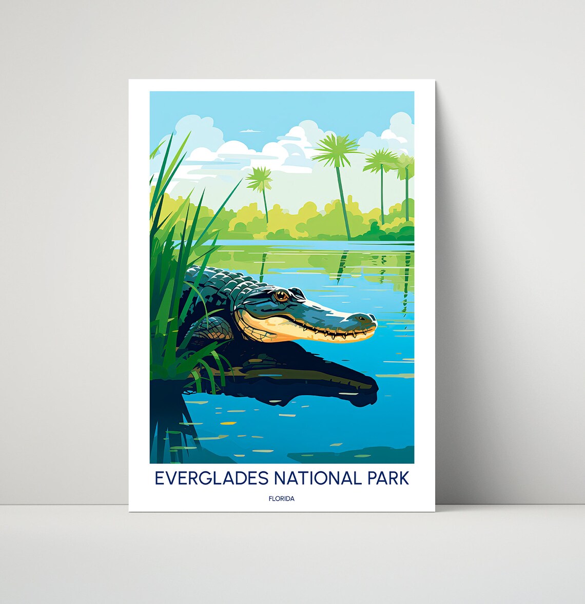 Everglades National Park Florida Alligator Wetland Illustrated Travel Poster