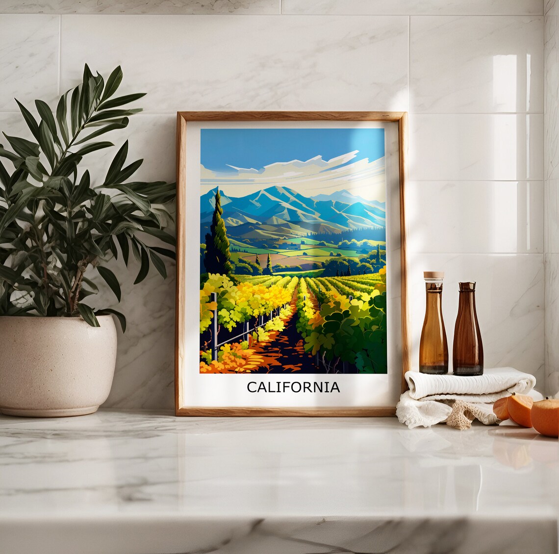 California Vineyards Wine Country Golden Rolling Hills Art Poster - Image 2