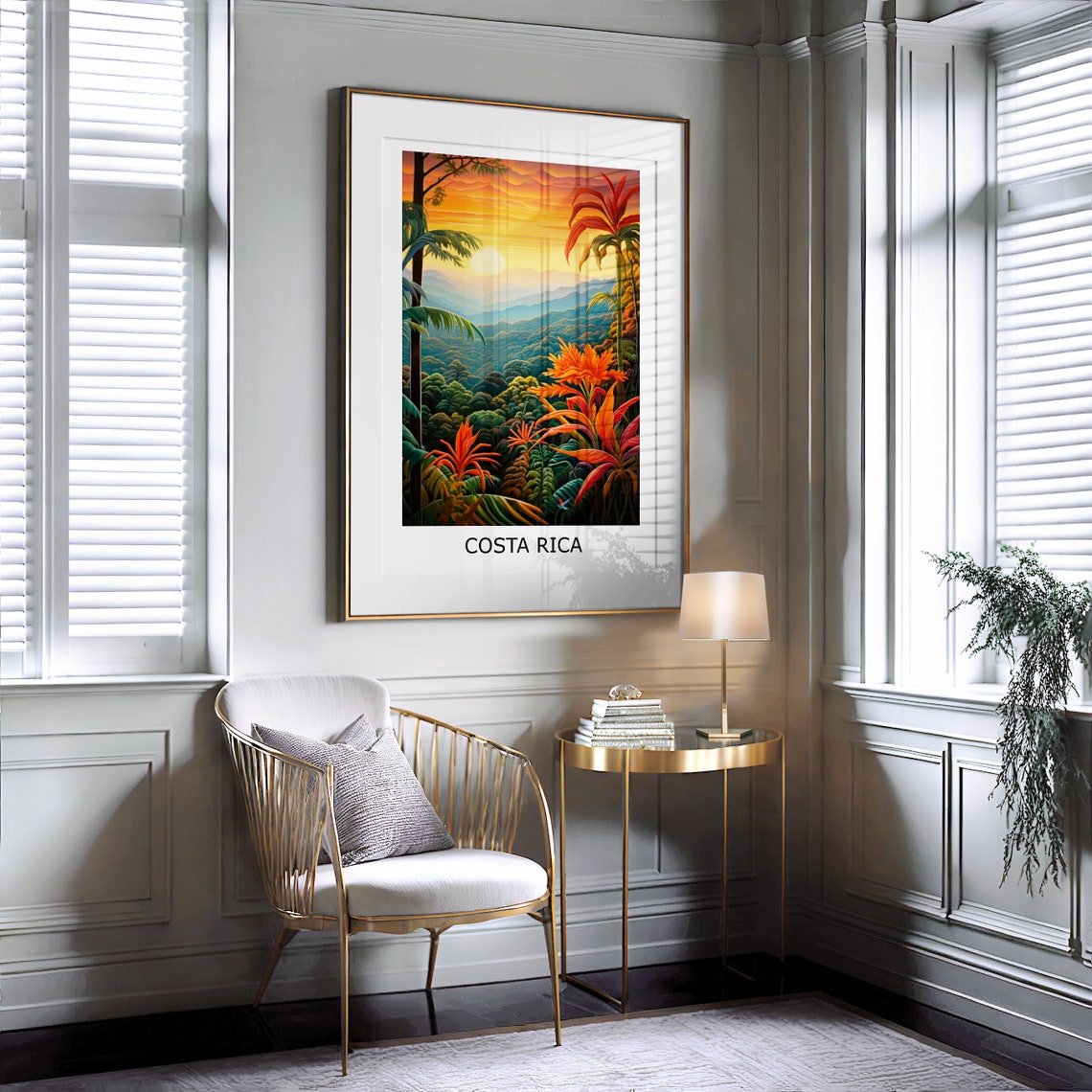 Costa Rica Tropical Jungle Sunset Palm Trees Colorful Art Poster - Image 3