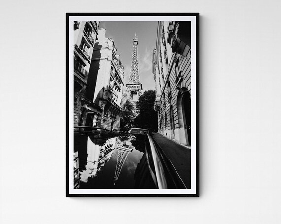 Paris Eiffel Tower Street Black And White Photo Poster France