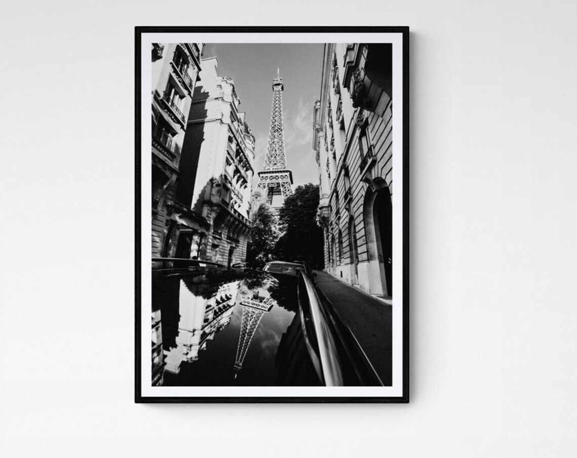 Paris Eiffel Tower Street Black And White Photo Poster France