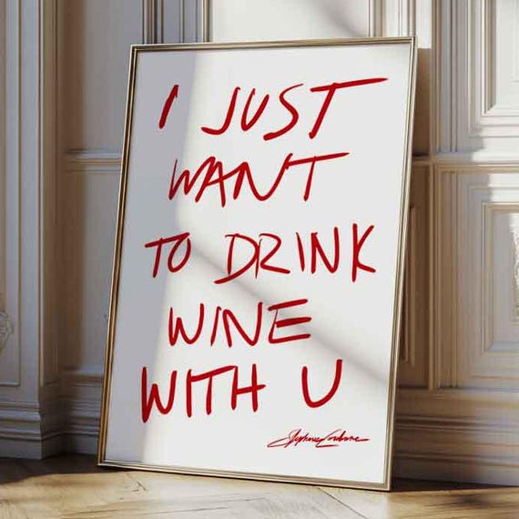 Drink Wine With U Mid-Century Kitchen Typography Print