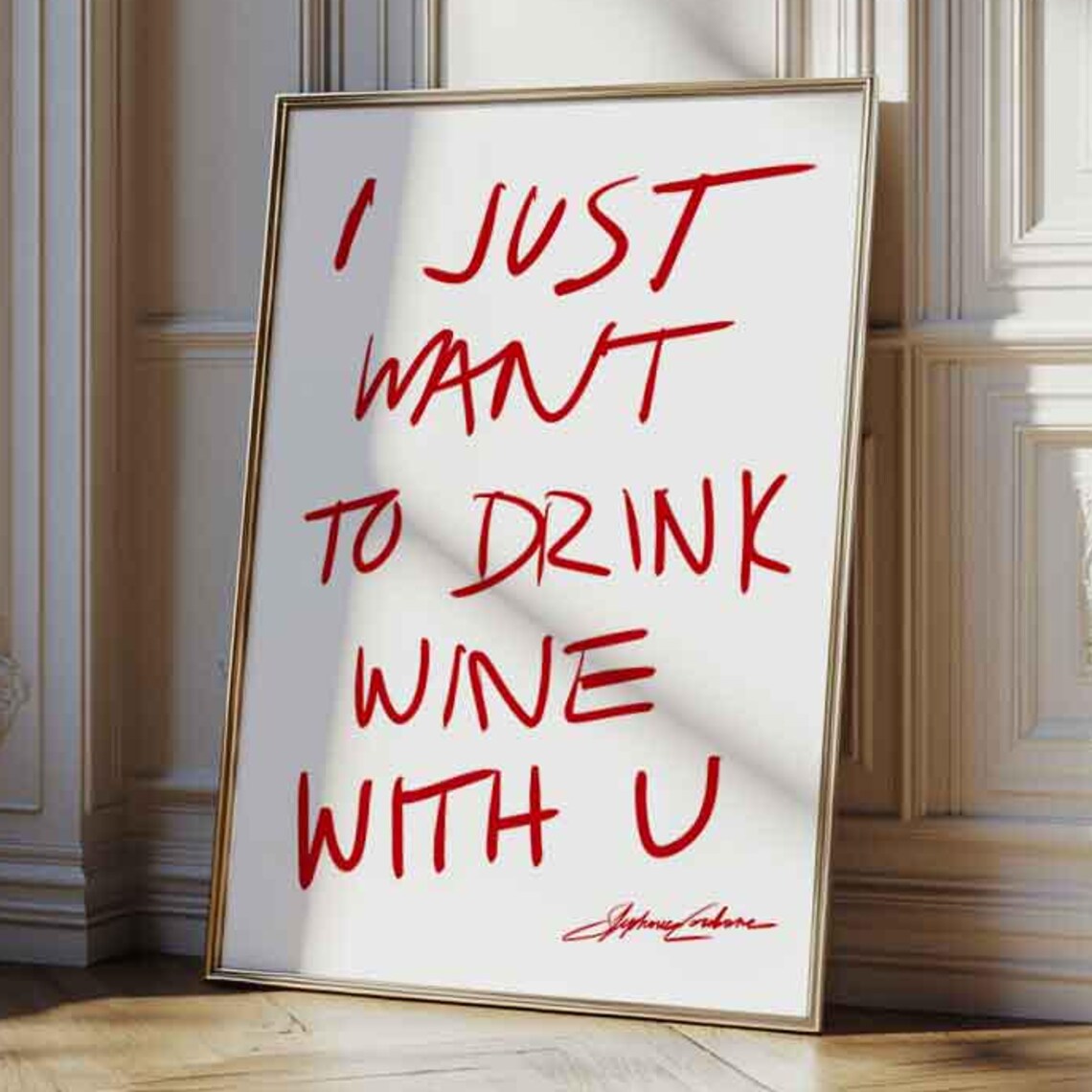 Drink Wine With U Mid-Century Kitchen Typography Print