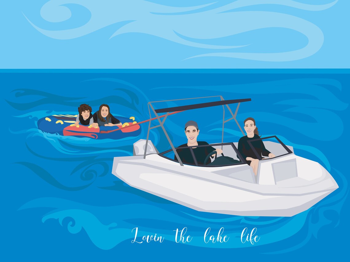 Custom Family Boating Portrait From Photo Lake Life Gift Poster
