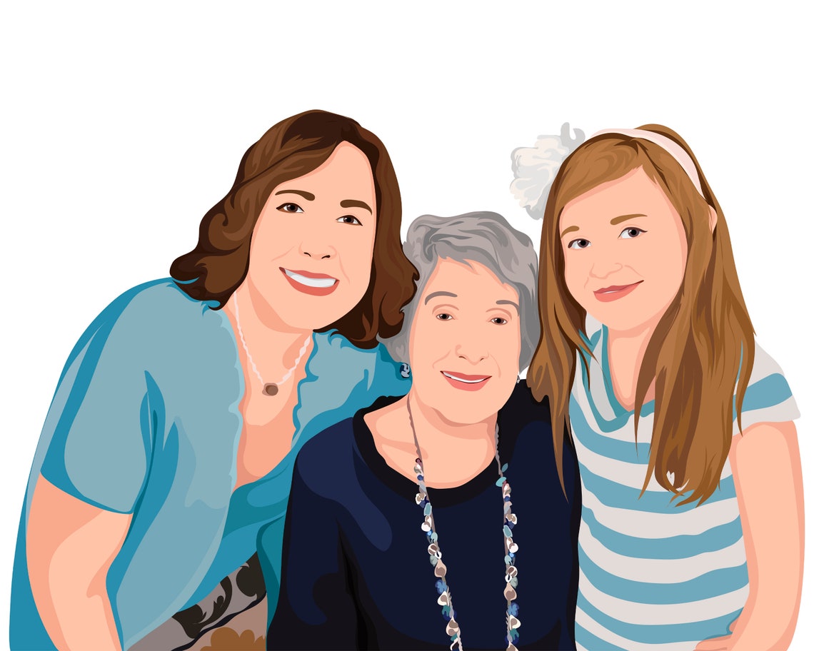 Custom Portrait Illustration of Three Smiling Women Hugging From Photo Poster - Image 5