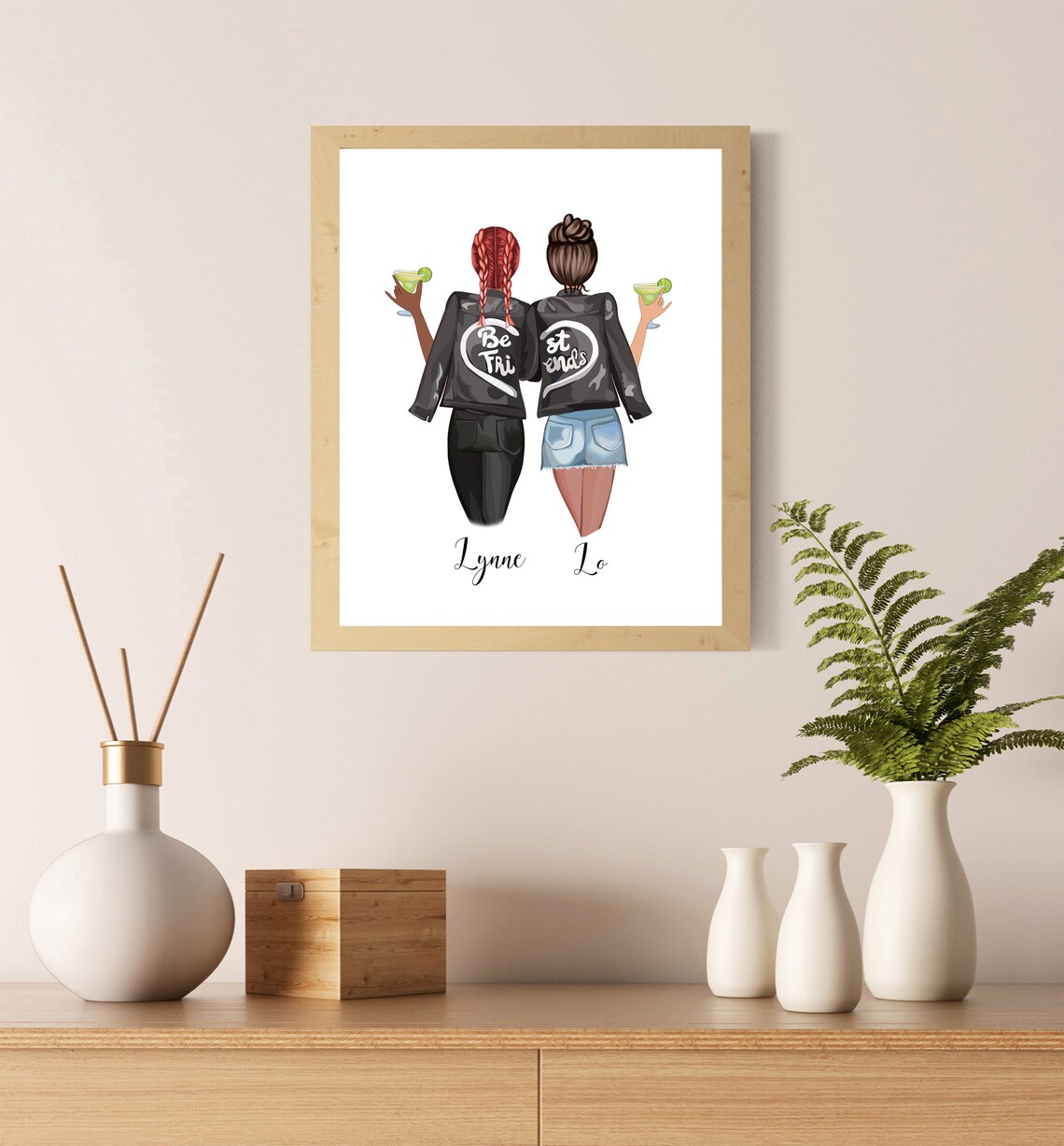 Custom Best Friends Margarita Night Girls Illustration Poster - Image 5