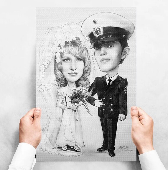 Funny Wedding Portrait Illustration Personalized Gift Couple Illustration Couple Portrait Family Drawing Anniversary Gift