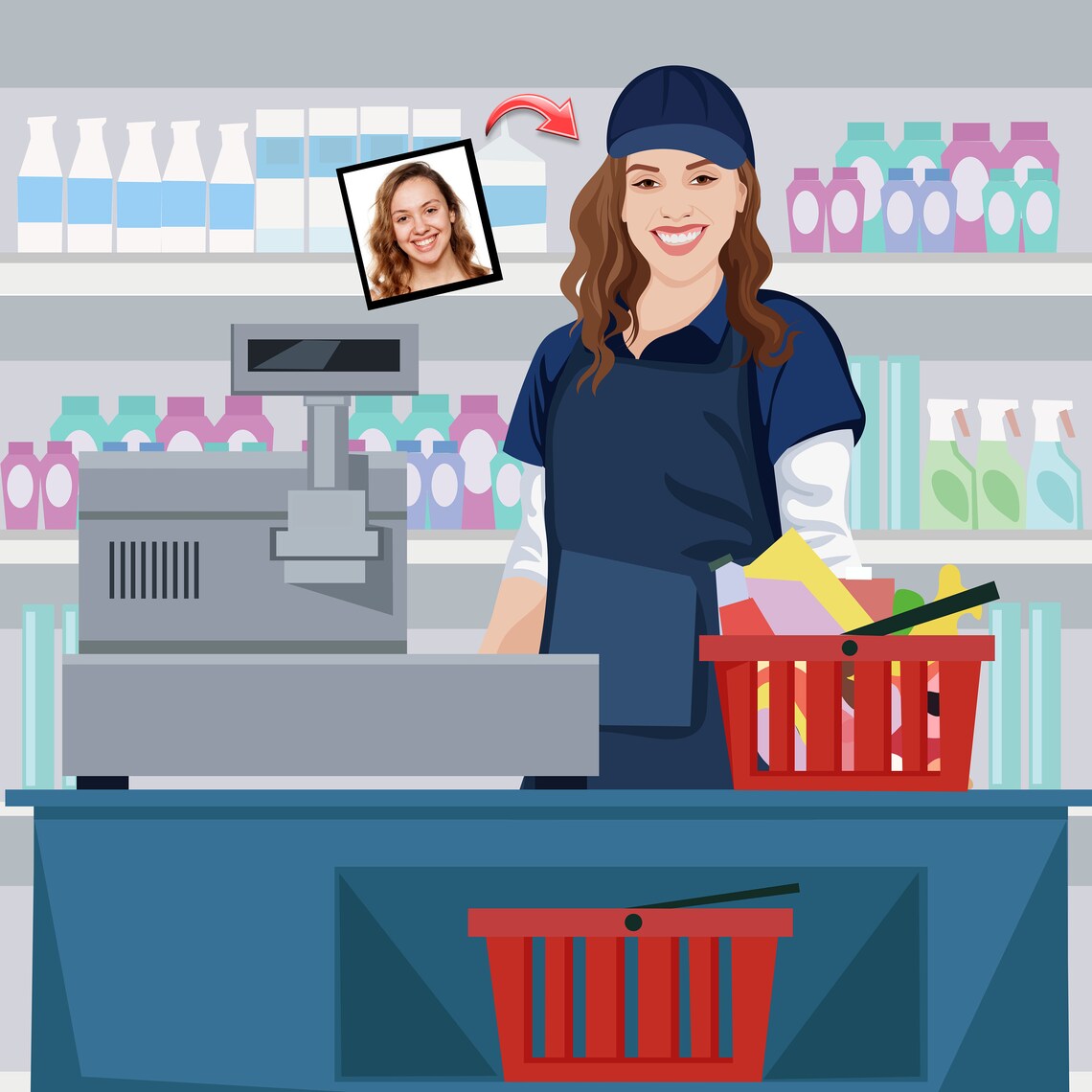 Custom Cashier Portrait From Photo Personalized Checkout Gift Poster