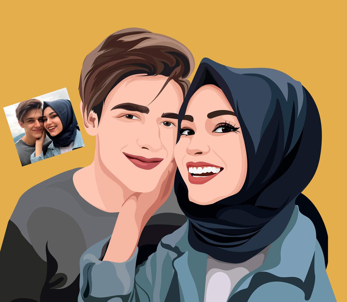 Custom Couple Portrait, Vector Portrait From Photo
