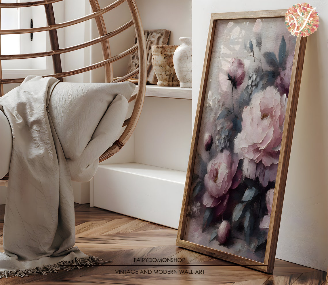Blush Pink Peonies Soft Floral Botanical Oil Painting Poster - Image 3