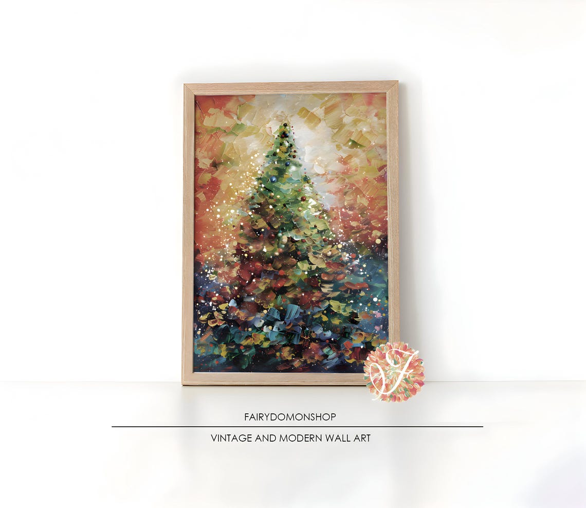 Abstract Christmas Tree Impasto Poster Colorful Festive Holiday Decor