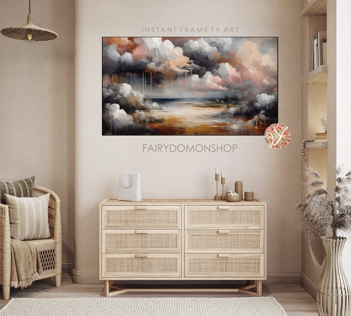 Storm Clouds Over Ocean Sunset Golden Seascape Oil Painting Poster - Image 3