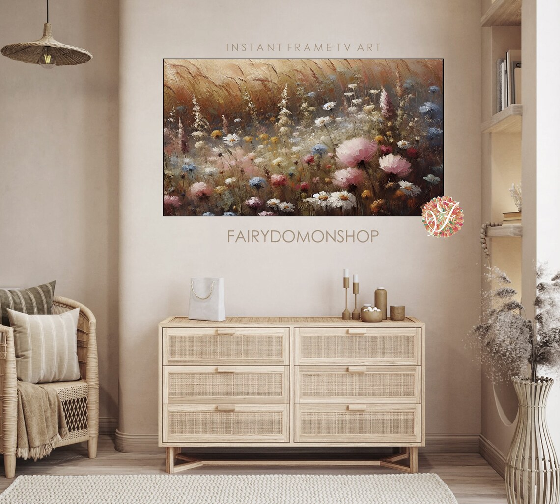 Wildflower Wheat Field Bright Summer Meadow Oil Painting Poster - Image 3